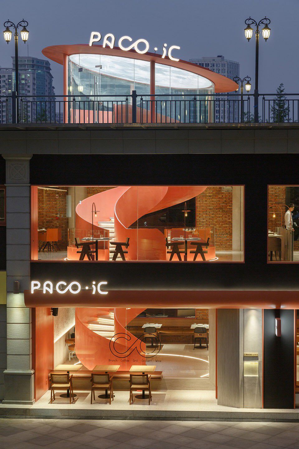 水磨石+橙红色，680㎡PACO·汇融合餐厅 | 朴开十向 设计案例