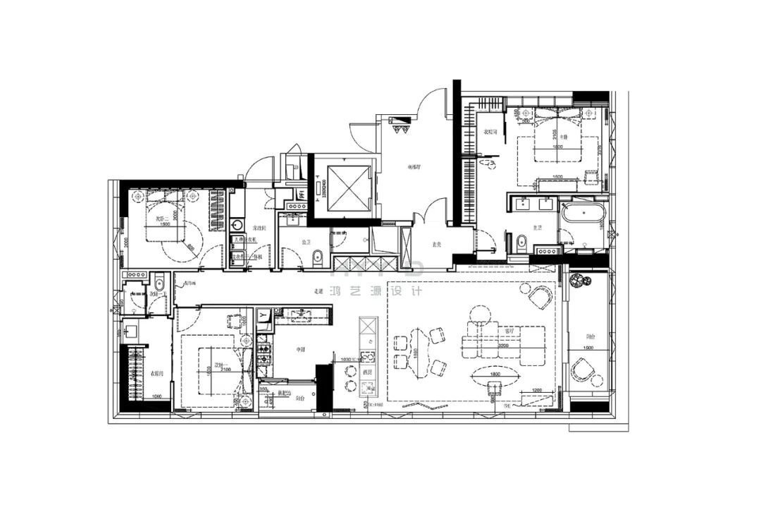 鸿艺源设计：240m²奶油系极简出租房 住进杂志里的家！设计案例