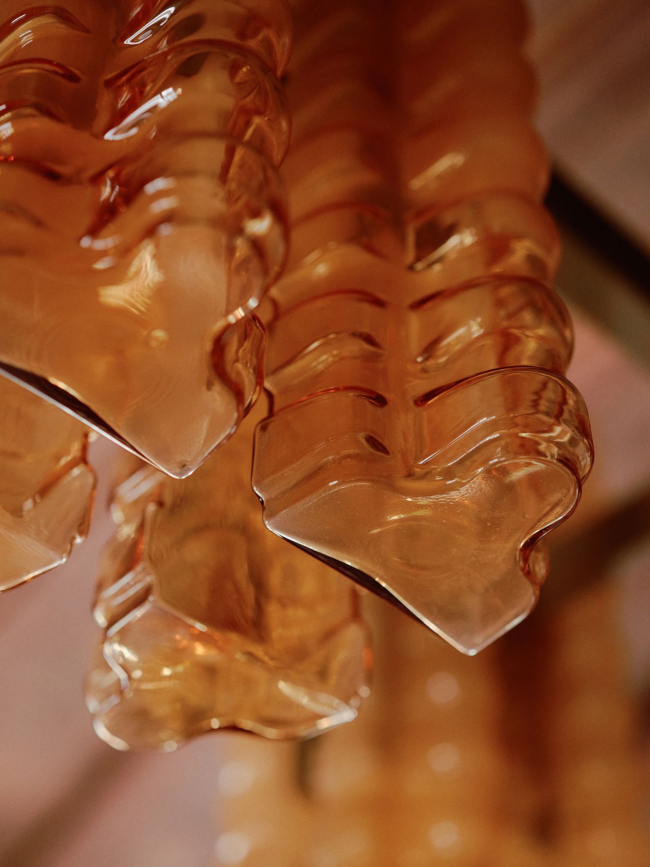 Bespoke hand blown glass chandelier designed by Hugo Toro and crafted by LightDrops. Photography by William Jess Laird.